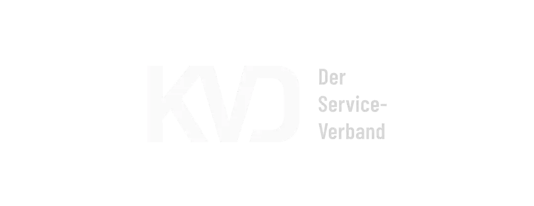 „Logo von KVD – Der Service-Verband: links die großen Buchstaben ‚KVD‘ in Weiß, rechts daneben der Text ‚Der Service-Verband‘, dargestellt