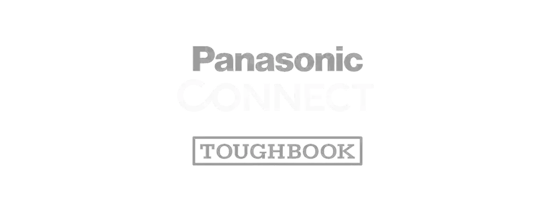 Logo von Panasonic Connect: oben der Schriftzug ‚Panasonic‘, darunter ‚CONNECT‘ in großen Großbuchstaben und darunter das eingerahmte Wort ‚TOUGHBOOK‘, alles in hellen Schriftzügen auf schwarzem Hintergrund.
